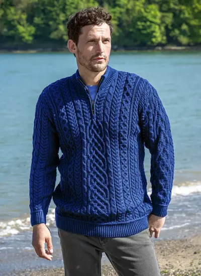 Inisheer Supersoft Wool Half Zip Aran Sweater